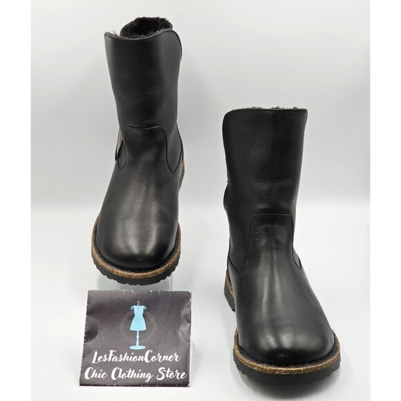 NWT Birkenstock Wo's Black Leather Uppsala Shearling Boots Sz 7.5 Men's 5 2742 - Picture 3 of 16
